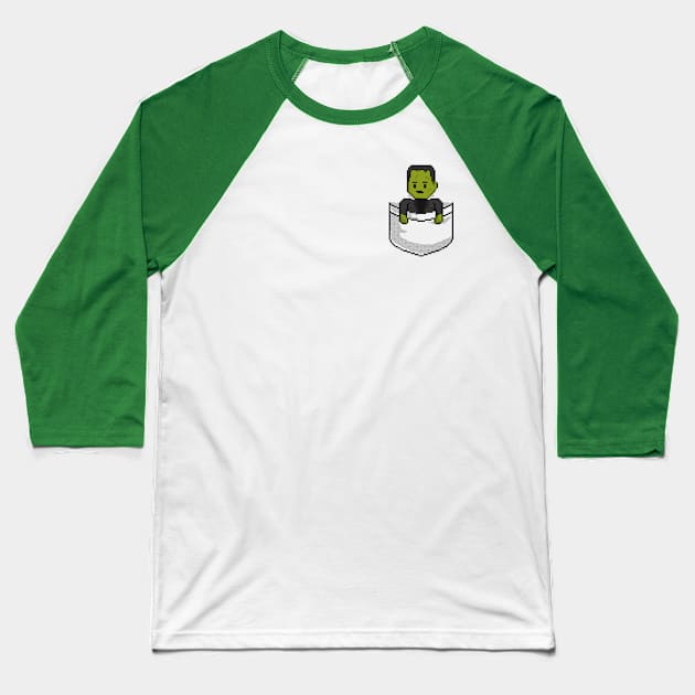 Pixel Pocket Frankensteins Monster Baseball T-Shirt by gkillerb